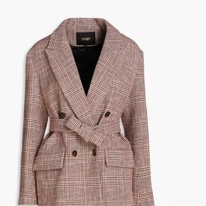 Maje Double-breasted Prince of Wales checked cotton blazer CLR BURG Sz FR40 US 8